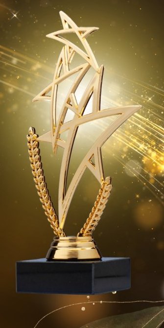 The BharatX Awards trophy — three rising gold stars on a black marble base